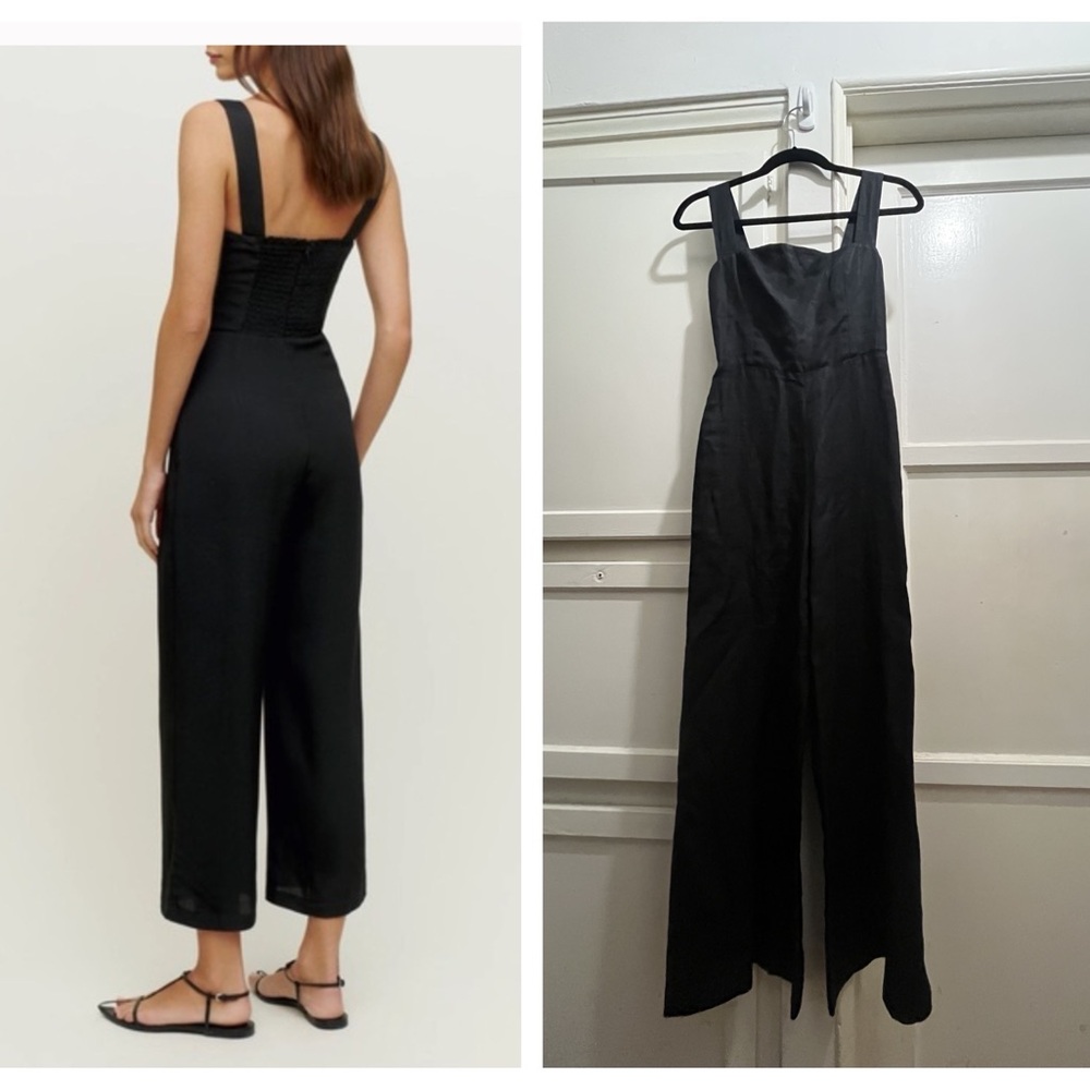 Reformation black linen wide leg jumpsuit size 0